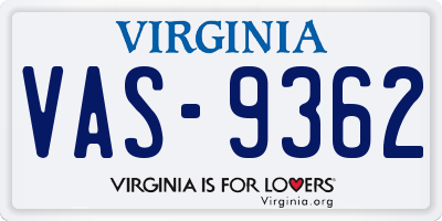 VA license plate VAS9362