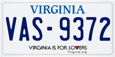 VA license plate VAS9372