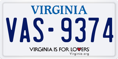 VA license plate VAS9374