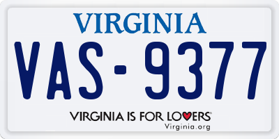 VA license plate VAS9377