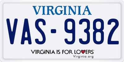 VA license plate VAS9382