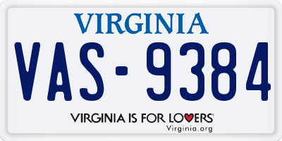 VA license plate VAS9384