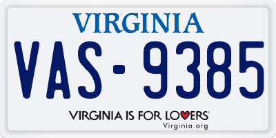 VA license plate VAS9385