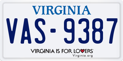 VA license plate VAS9387