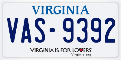 VA license plate VAS9392