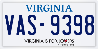 VA license plate VAS9398