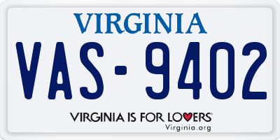 VA license plate VAS9402