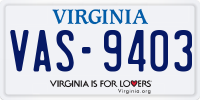 VA license plate VAS9403