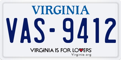 VA license plate VAS9412