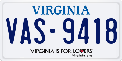 VA license plate VAS9418