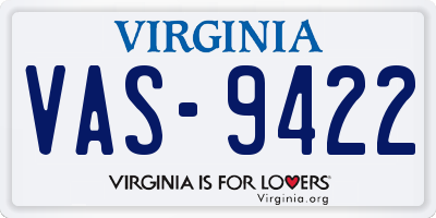 VA license plate VAS9422