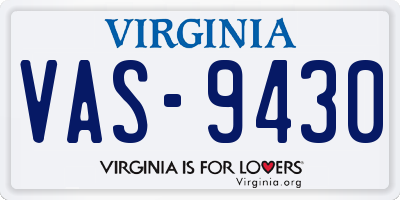 VA license plate VAS9430