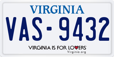 VA license plate VAS9432