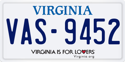 VA license plate VAS9452