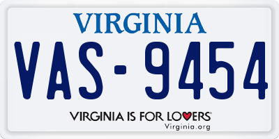 VA license plate VAS9454