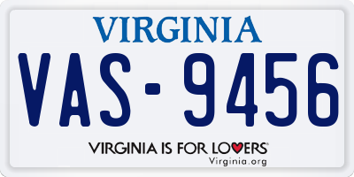 VA license plate VAS9456