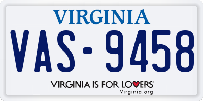 VA license plate VAS9458