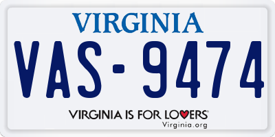 VA license plate VAS9474