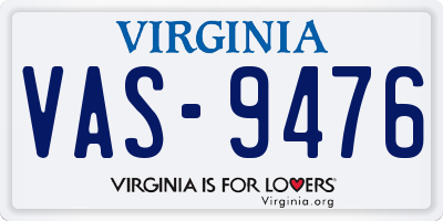 VA license plate VAS9476