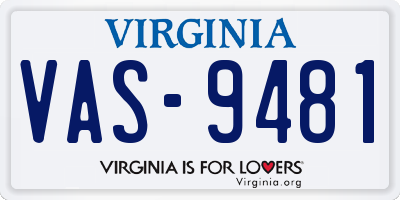 VA license plate VAS9481