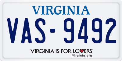 VA license plate VAS9492