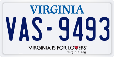 VA license plate VAS9493