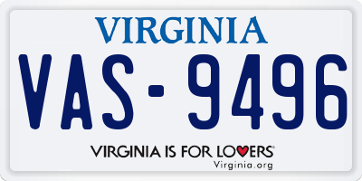 VA license plate VAS9496