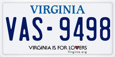 VA license plate VAS9498