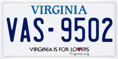 VA license plate VAS9502