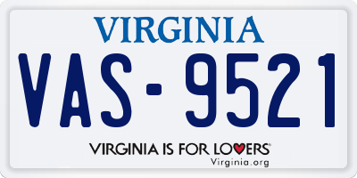 VA license plate VAS9521