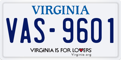 VA license plate VAS9601