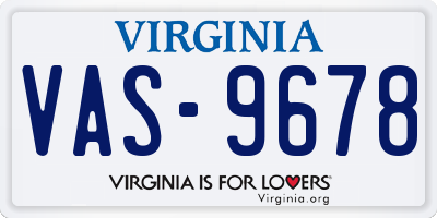 VA license plate VAS9678