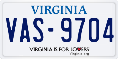 VA license plate VAS9704