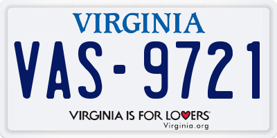 VA license plate VAS9721