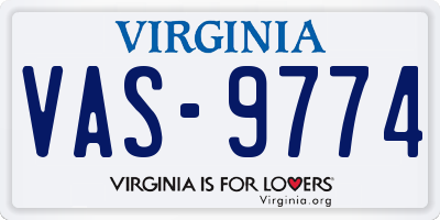 VA license plate VAS9774