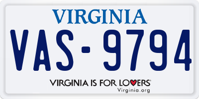 VA license plate VAS9794