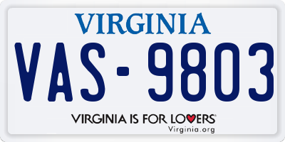 VA license plate VAS9803