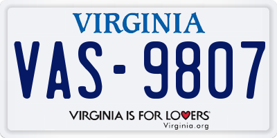 VA license plate VAS9807