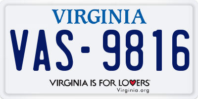 VA license plate VAS9816