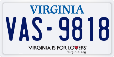 VA license plate VAS9818