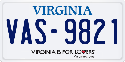 VA license plate VAS9821