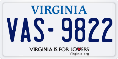 VA license plate VAS9822