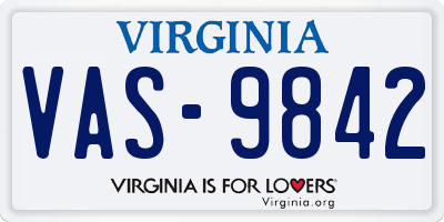 VA license plate VAS9842