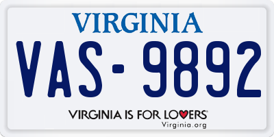 VA license plate VAS9892