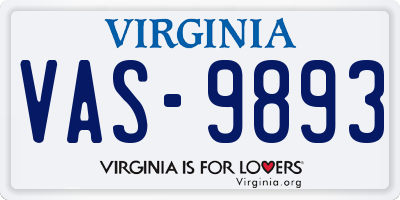 VA license plate VAS9893