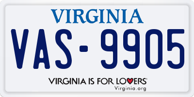 VA license plate VAS9905