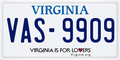 VA license plate VAS9909