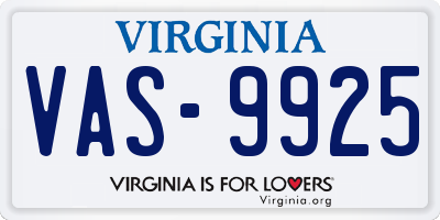 VA license plate VAS9925