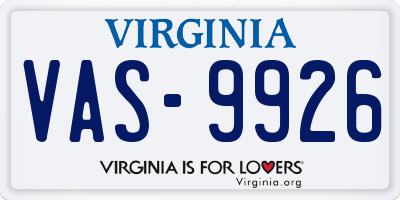 VA license plate VAS9926