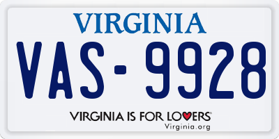 VA license plate VAS9928